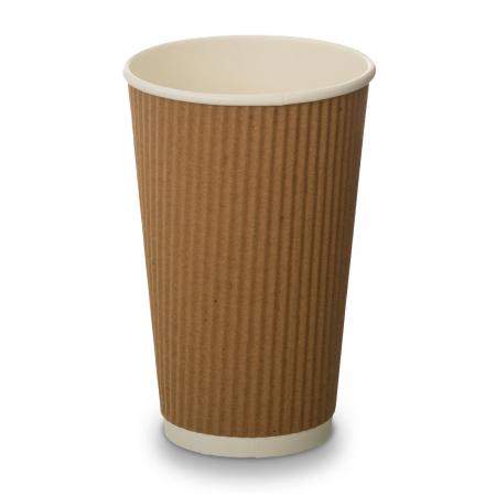 Recyclable Hot Beverage Takeway Cup Kraft Ripple Walled 16oz Case Size 500 - Cater-Connect Ltd