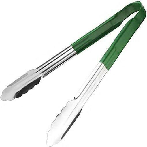 Stainless Steel Colour Code Tong Vinyl Handle Green 29.5cm