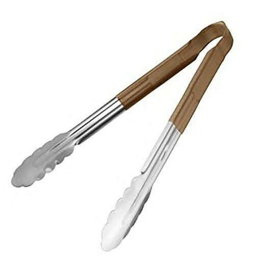 Stainless Steel Colour Code Tong Vinyl Handle Brown 29.5cm