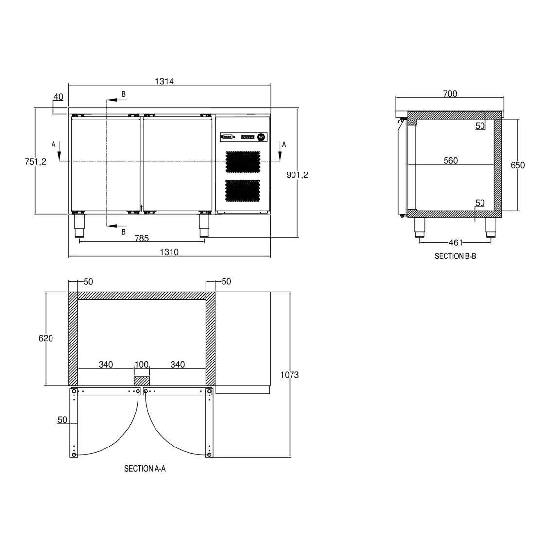 Hoshizaki K 2 A DL 3D C U One Door & 3 Draws Counter Fridge 301 Litres.