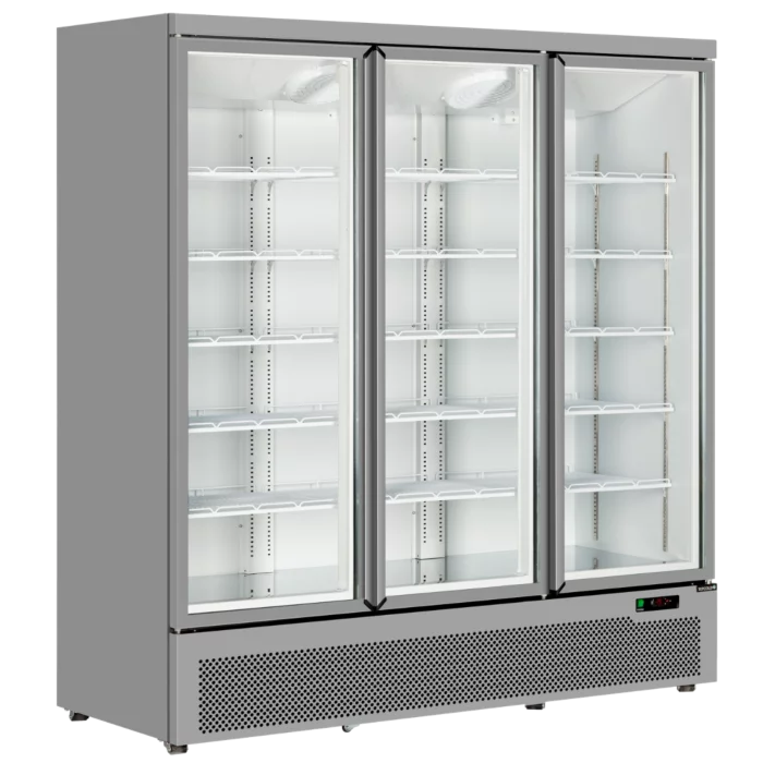Tefcold Atom Maxi C3DS Silver Upright Glass Three Door Fridge 1664 Litres