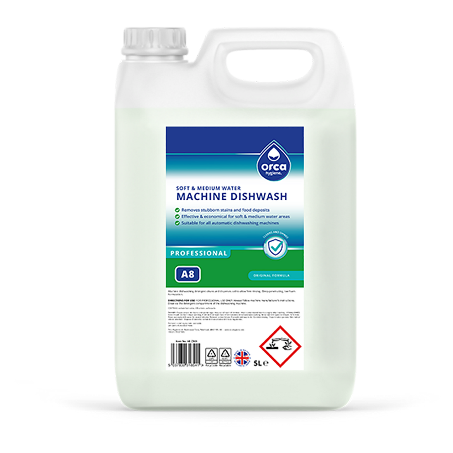 Orca Hygiene A8 Machine Dishwash Medium & Soft Water Conditions 5 Litres
