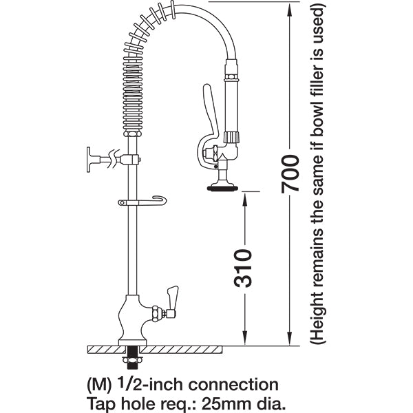 Mechline AQUAJET AJPR10-SH-BF0-S Pre Rinse Spray Hose & Mixer - Cater-Connect Ltd