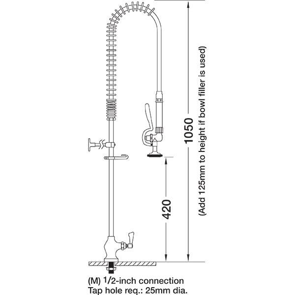 Mechline AQUAJET AJPR10-ST-BF0-S Pre Rinse Spray Hose & Mixer.