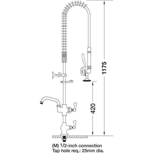Mechline AQUAJET AJPR10-ST-BF1-S Pre Rinse Spray Hose & Mixer.
