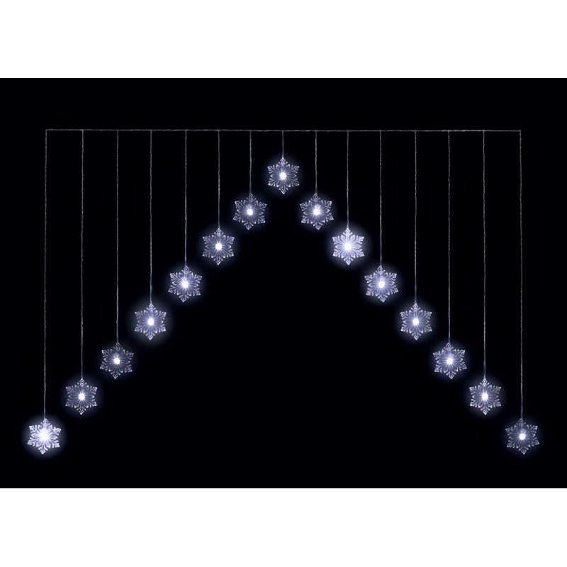 Snowtime Snowflake V Curtain Christmas Lights 15 Ice White LEDs.