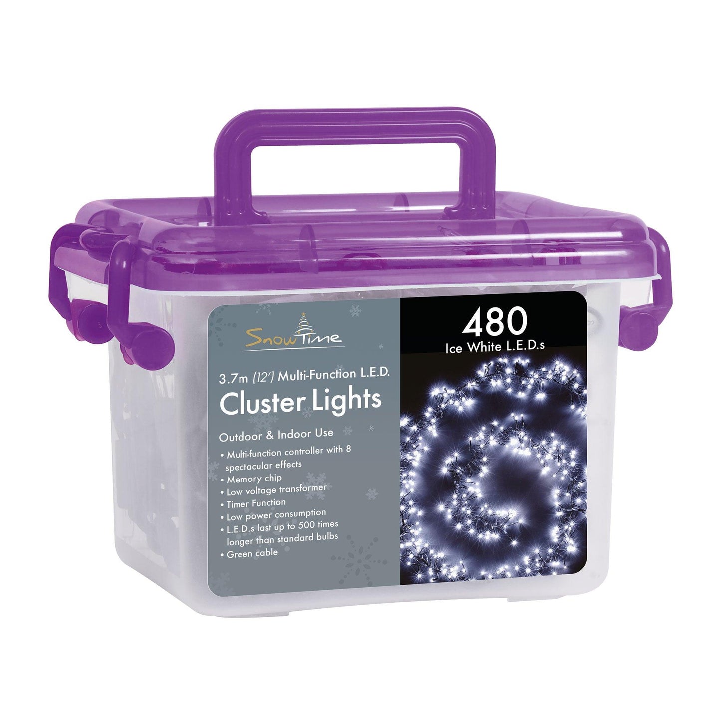 Snowtime Indoor & Outdoor 480 Led White Cluster Christmas Lights With Timer.