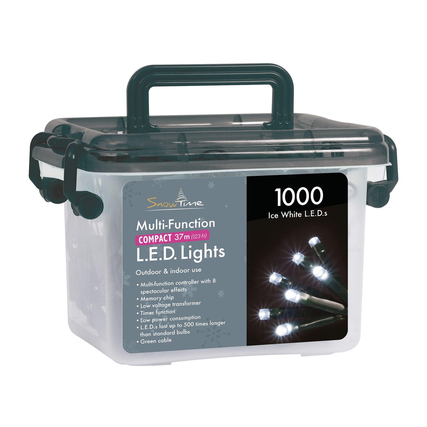 Snowtime Indoor & Outdoor 1000 Led White Light Cluster Christmas Lights With Timer.