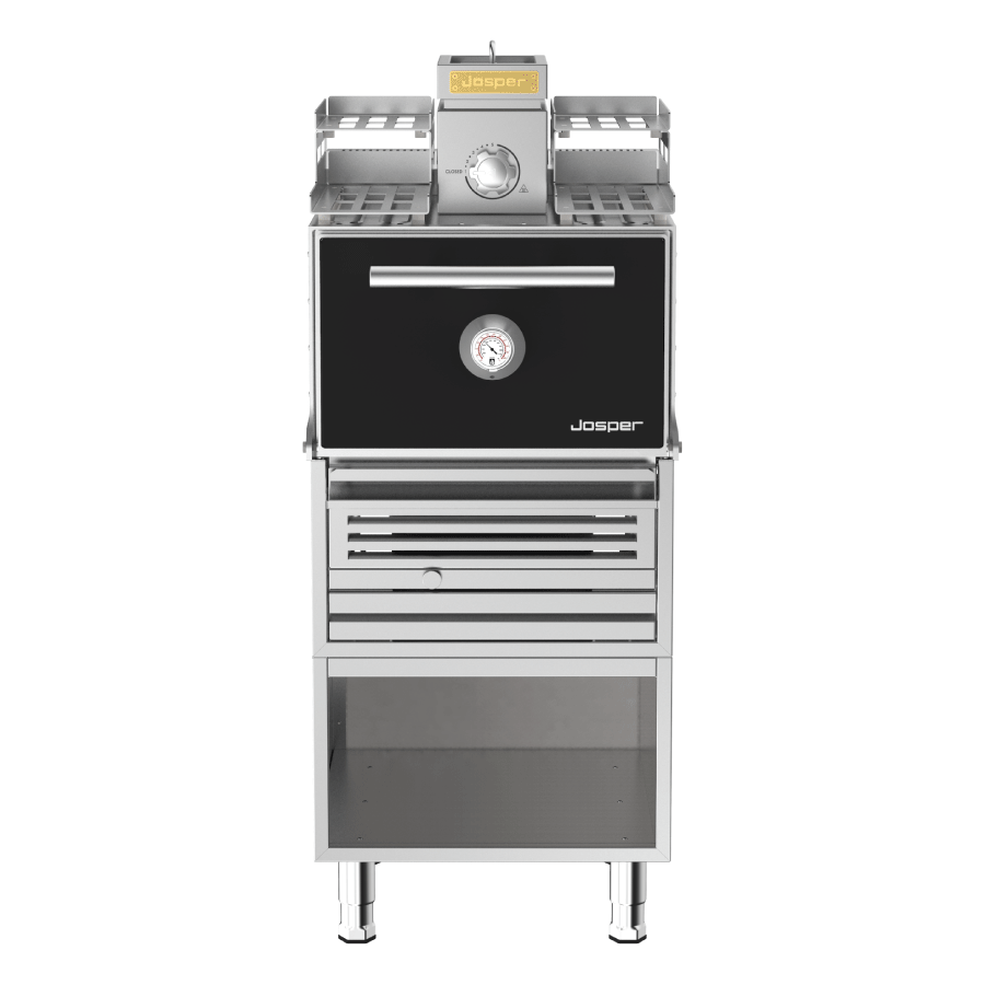 Josper HJX-PRO-S80-WT Small Black Charcoal Oven With Warming Shelve And Table Stand