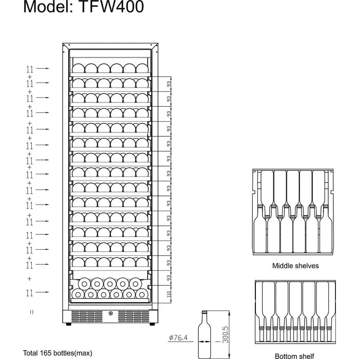 Tefcold TFW400F Upright Single Door Black Wine Cooler Cabinet 426 Litres