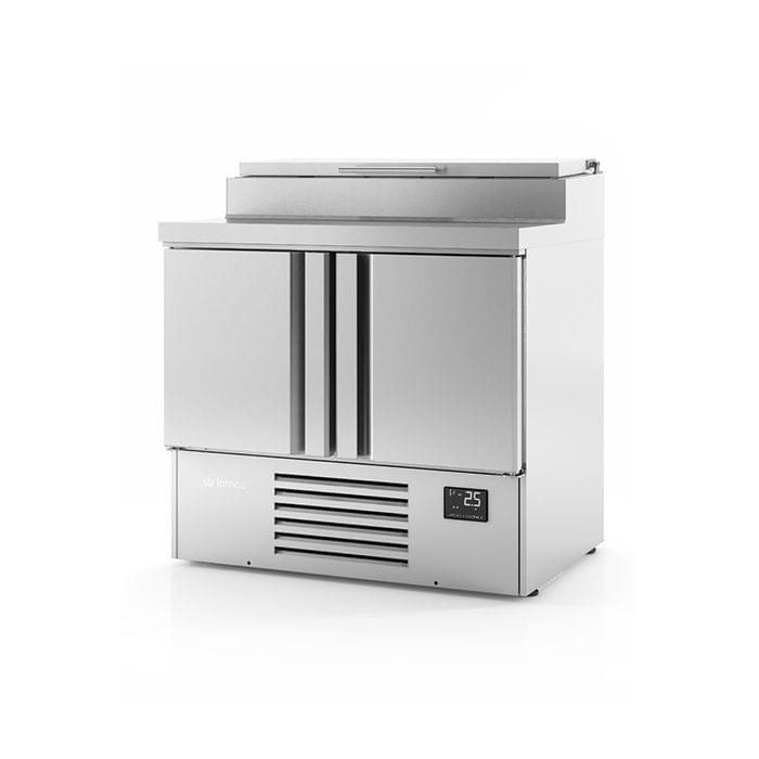 Infrico ME1000EN Compact Double Door Prep Counter Fridge With Raised Collar 230 Litres