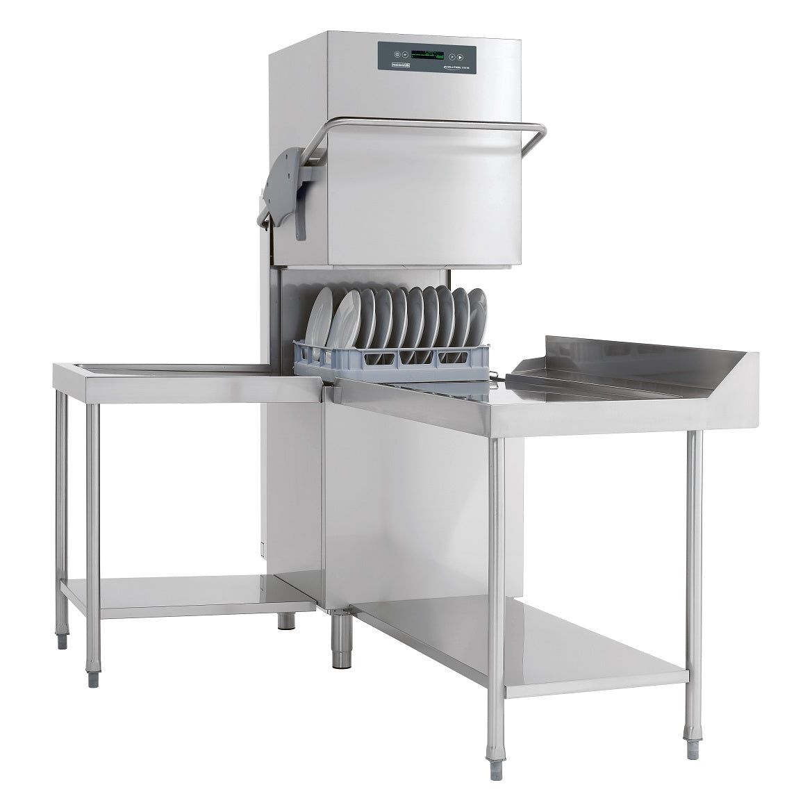 The Maidaid Evolution EVO 2135WS Passthrough Dishwasher With Drain Pump & Water Softener has a number of unique features like a patented DUAL flow wash pump, reduced power while retaining wash efficiency.