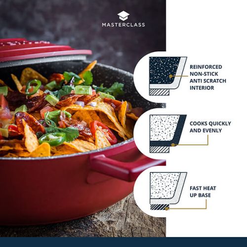 MasterClass Lightweight Shallow 4 Litre Red Casserole Dish With Lid - Cater-Connect Ltd