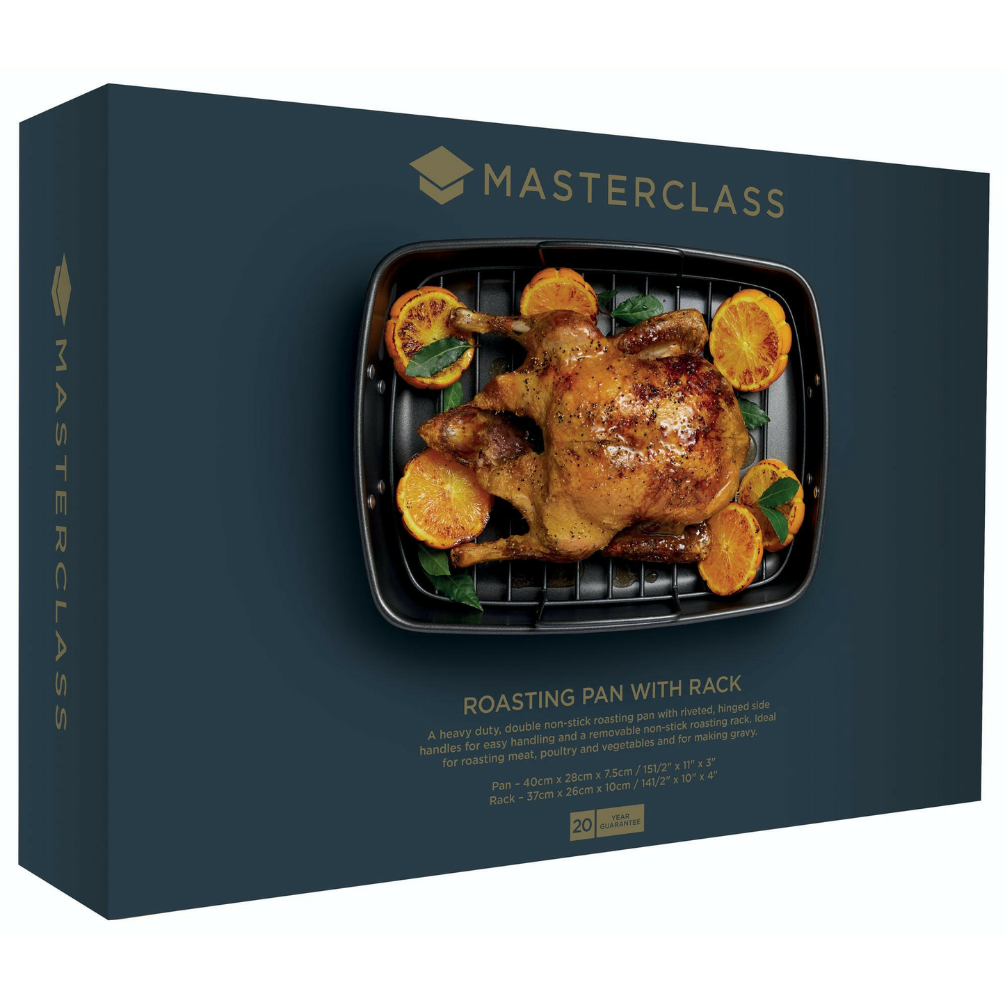MasterClass Non-Stick Roasting Pan With Rack 40cm x 28cm x 7.5cm - Cater-Connect Ltd