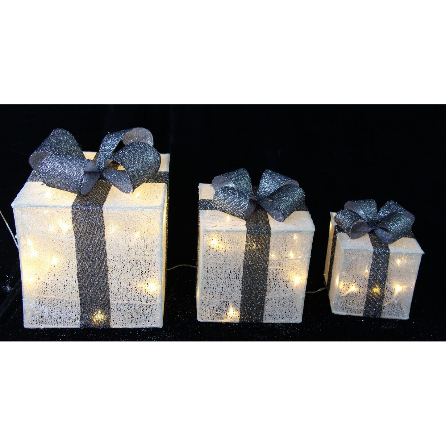 Snowtime Set Of 3 Indoor & Outdoor White & Blue Christmas Parcels 40 Led White Lights - Cater-Connect Ltd