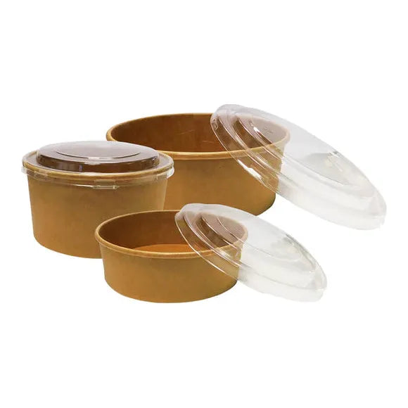 Recyclable Round Kraft Deli Bowl Heat Lid Only Case Size 300 - Cater-Connect Ltd