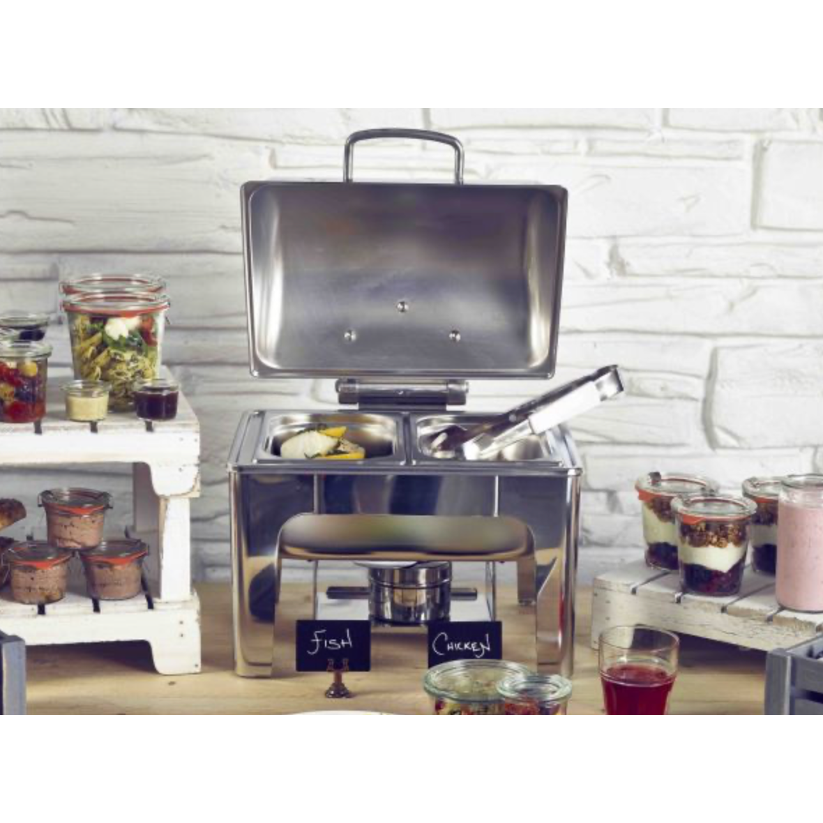 Genware Stainless Steel 1/2GN Spring Hinged Chafing Dish - Cater-Connect Ltd