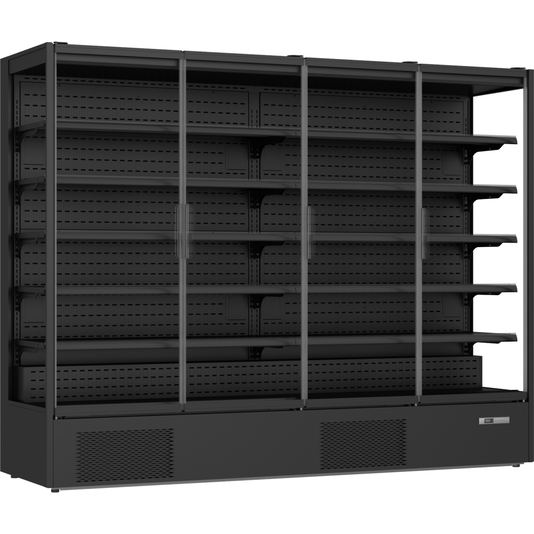 Prodis Glass Door Black Multideck Display Fridge 2560mm.
