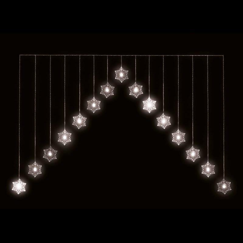 Snowtime Snowflake V Curtain Christmas Lights 15 Warm White LEDs.