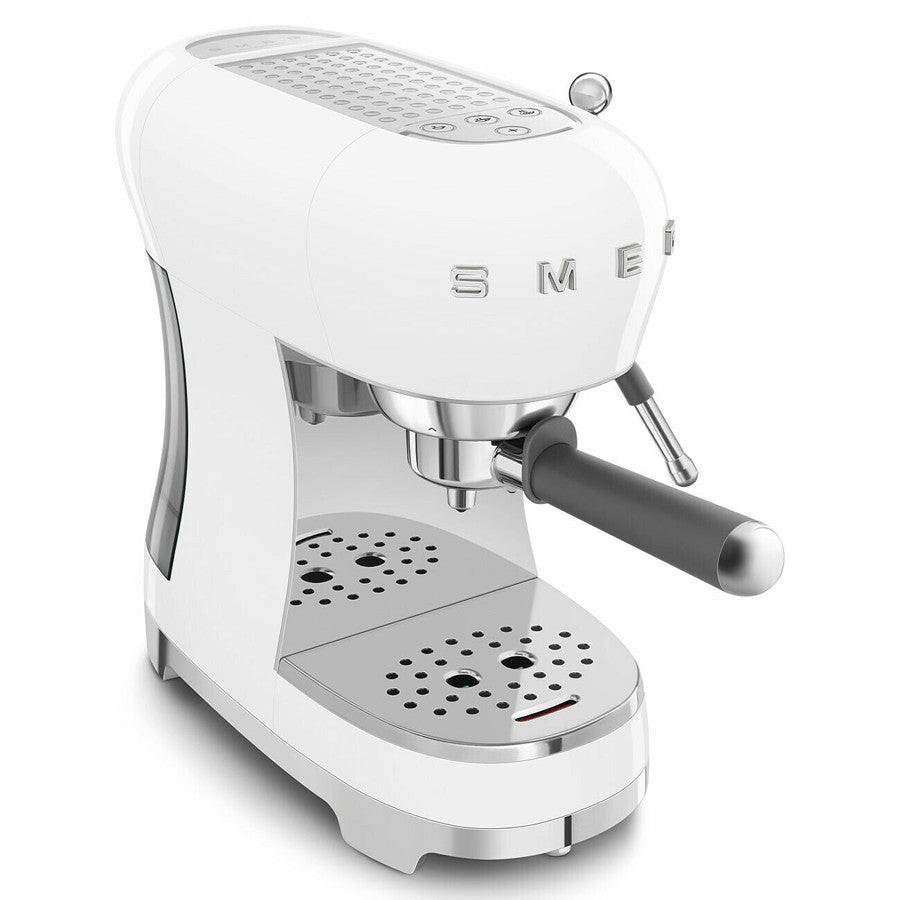 Smeg ECF02WHUK Retro White Espresso Coffee Machine.