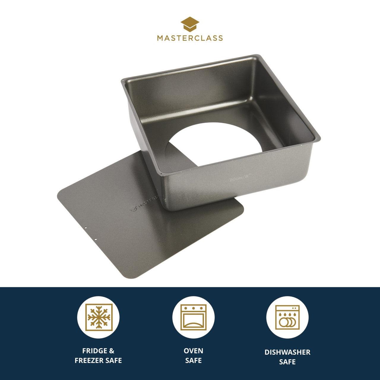 MasterClass KCMCHB26 Non-Stick Square Loose Base Deep Cake Pan 20cm.