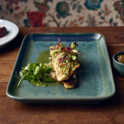 GenWare Terra Porcelain Aqua Green Narrow Rectangular Platter 36 x 16.5cm Case Size 3