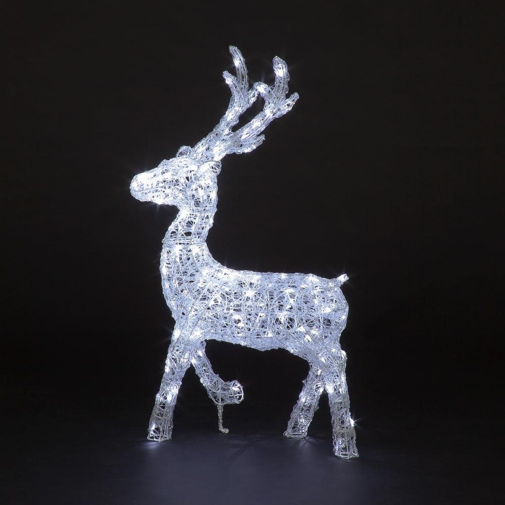 Snowtime 1m Spun Acrylic Reindeer 140 Ice White LEDs Outdoor Christmas Decoration.