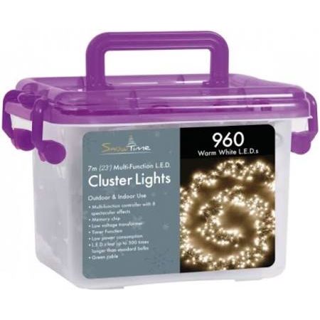 Snowtime Indoor & Outdoor 960 Led Warm White Cluster Christmas Lights With Timer - Cater-Connect Ltd