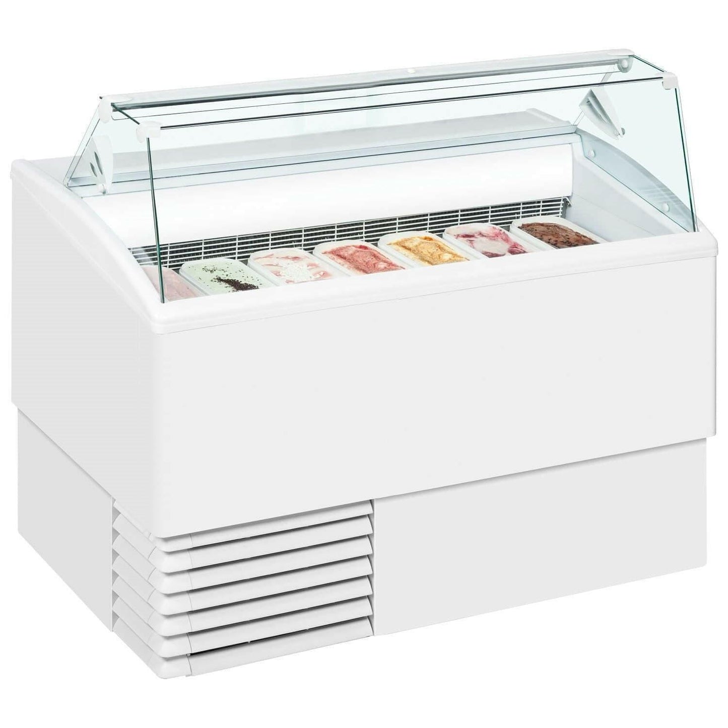 ISA ISETTA 4ST White Flat Glass Four Pan Ice Cream Display Freezer.