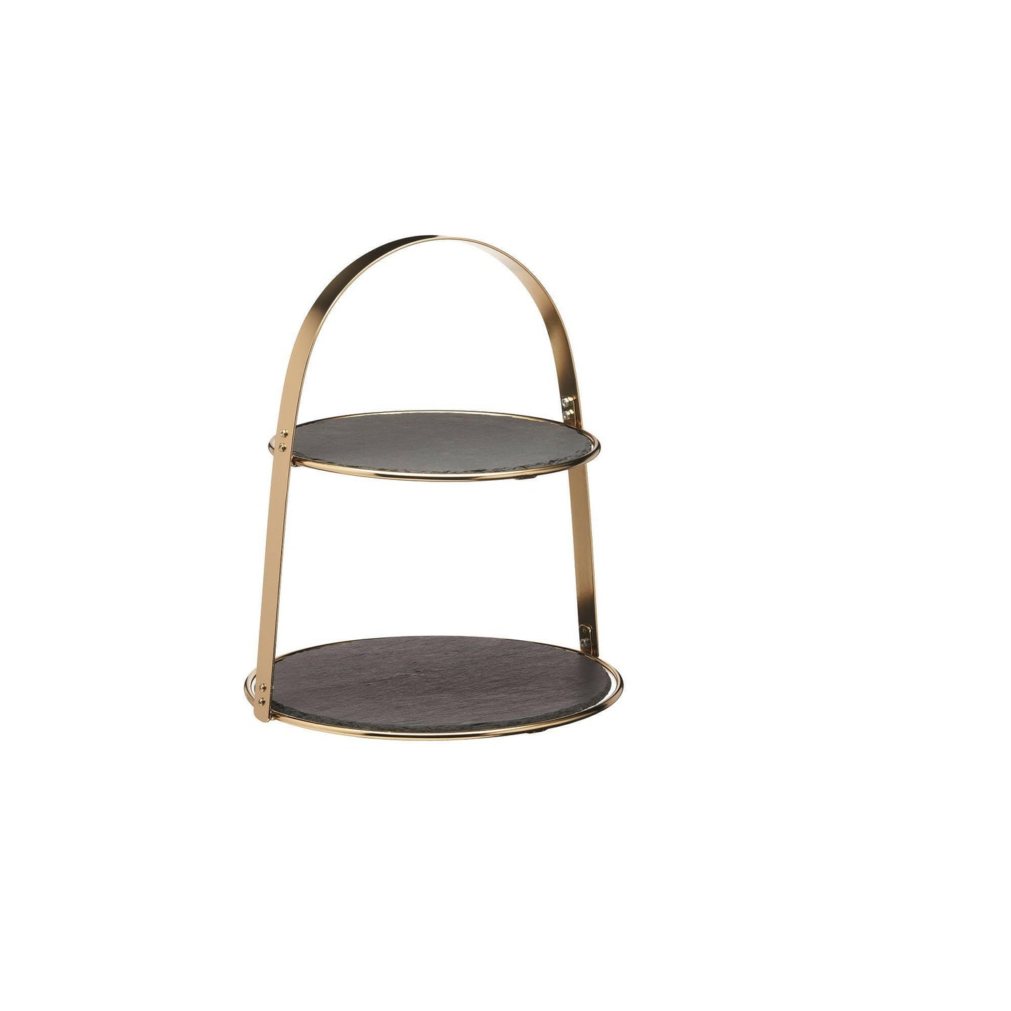 Artesà 2-Tier Brass Coloured Cake Stand with Round Slate Serving Platters - Cater-Connect Ltd