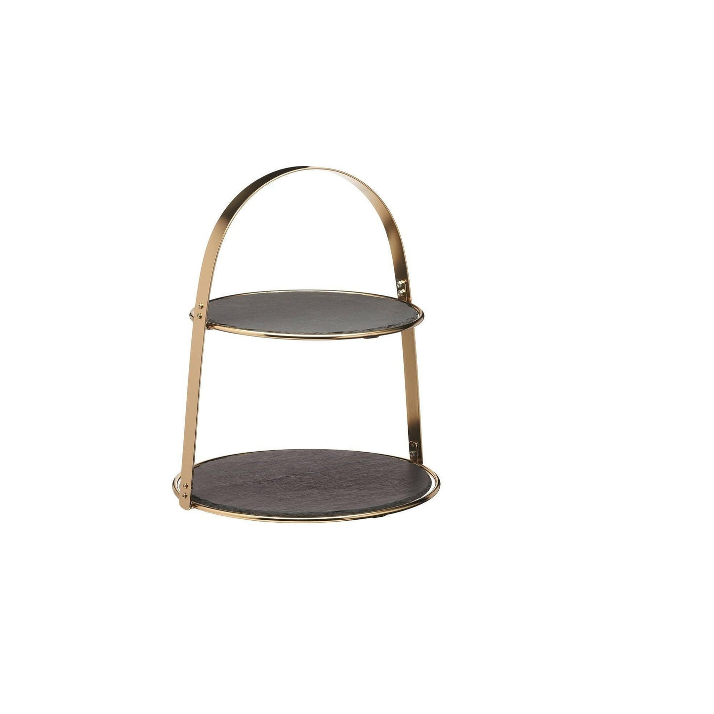 Artesà 2-Tier Brass Coloured Cake Stand with Round Slate Serving Platters.