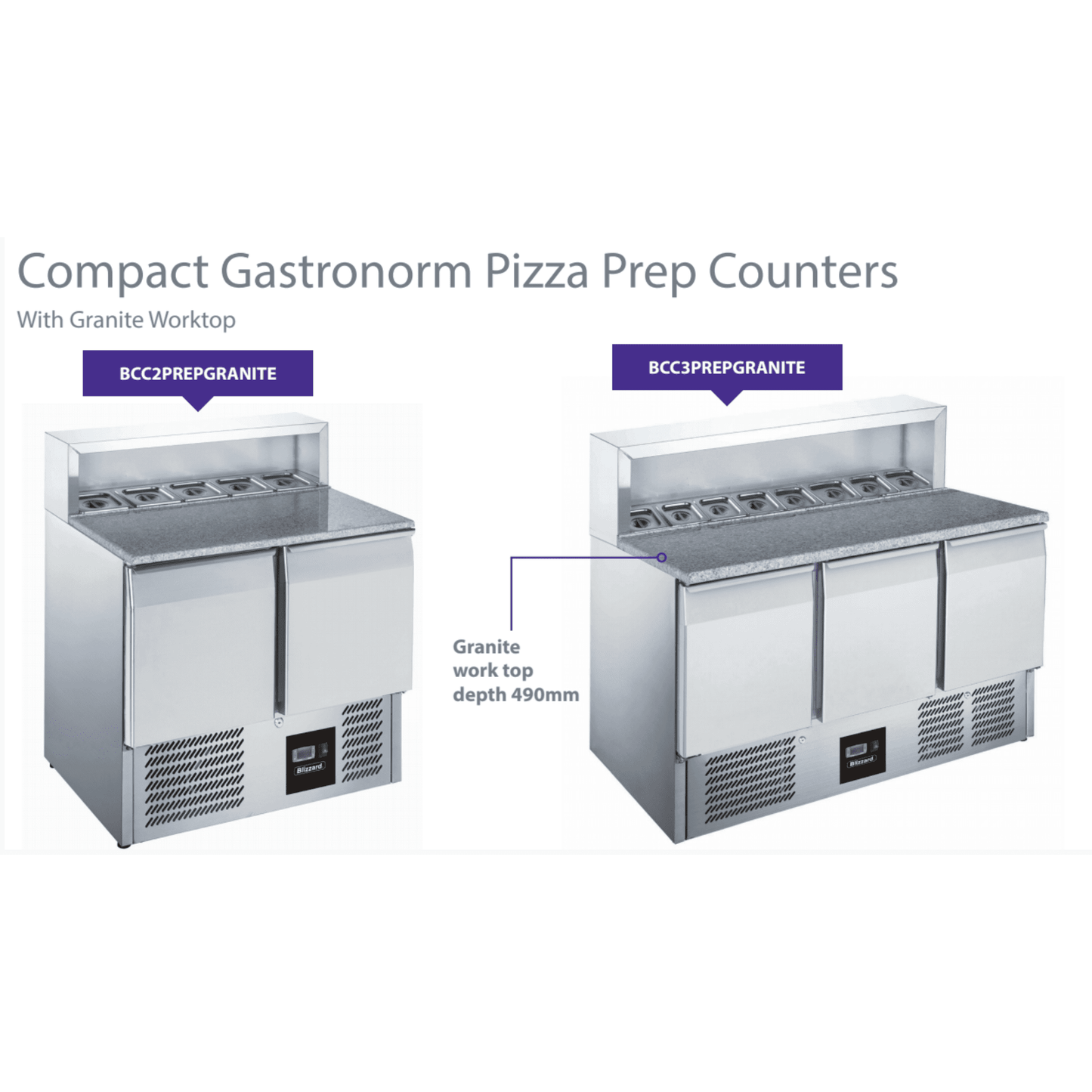 Blizzard BCC3PREPGRANITE 3 Door 1/1GN Pizza Prep Counter 368 Litre - Cater-Connect Ltd