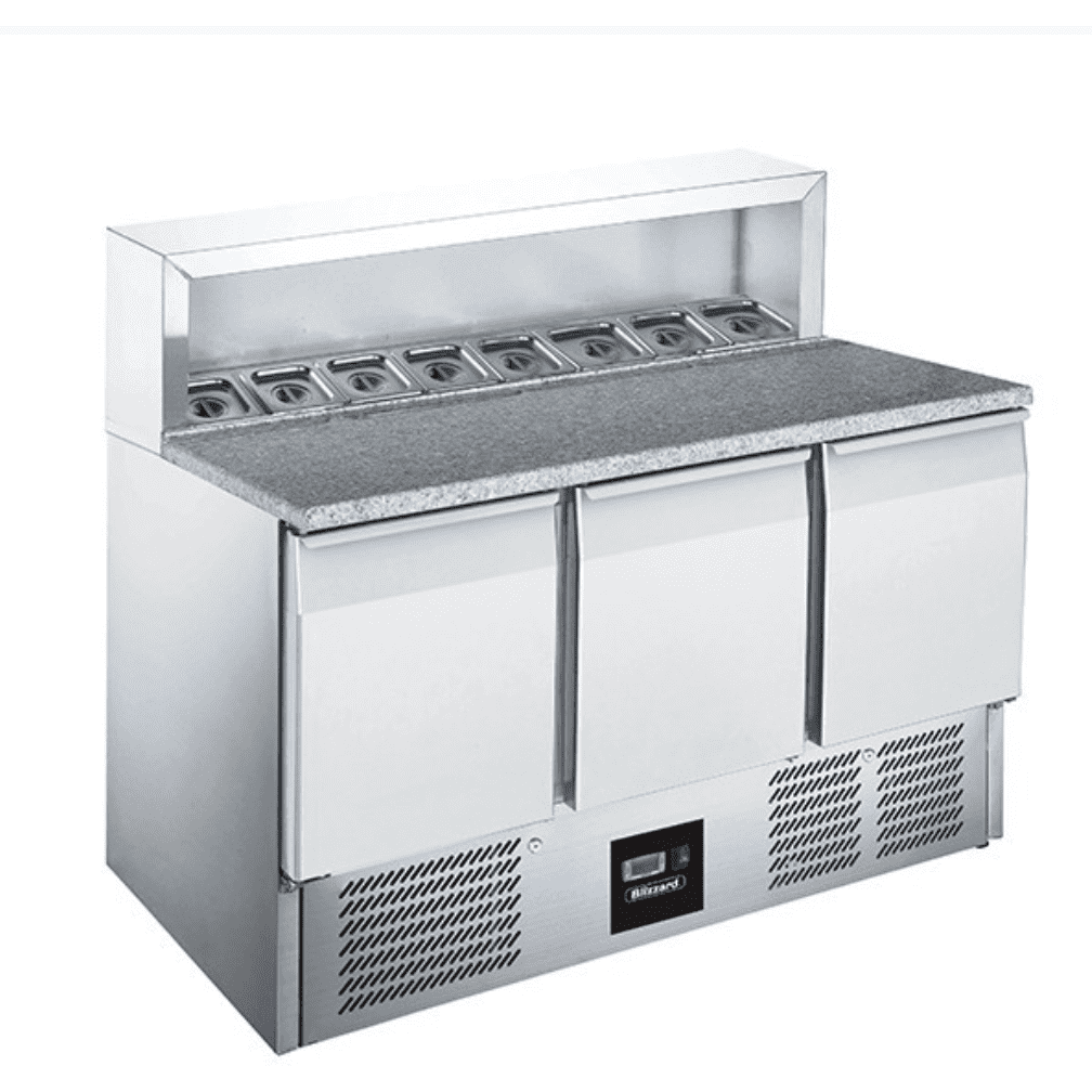 Blizzard BCC3PREPGRANITE 3 Door 1/1GN Pizza Prep Counter 368 Litre - Cater-Connect Ltd