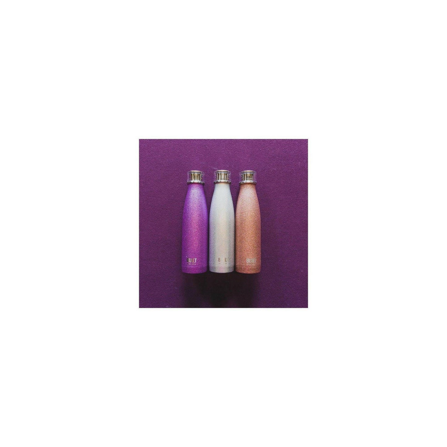 Built 500ml Double Walled Stainless Steel Water Bottle Purple Glitter.