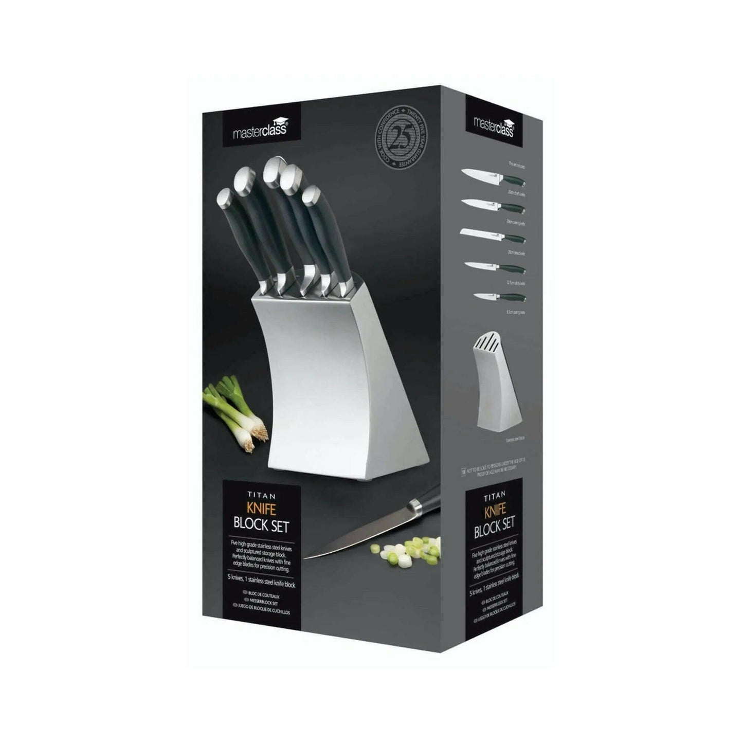 MasterClass Trojan 5 Piece Knife Set and Stainless Steel Block.