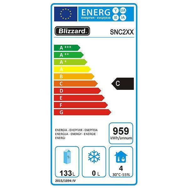 Blizzard SNC2 2 Door Low Height Snack Counter Fridge 214 Litres.