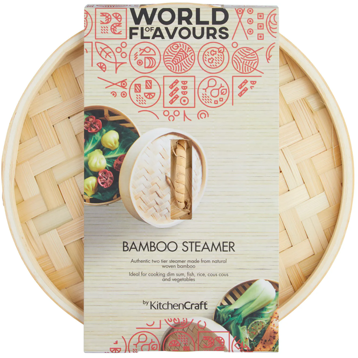 KitchenCraft World of Flavours Oriental Medium Two Tier Bamboo Steamer and Lid.