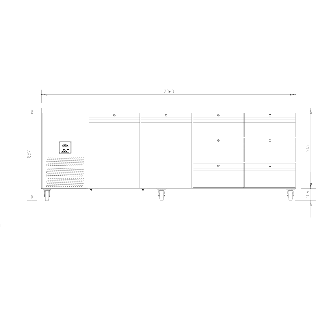 Williams Jade HJC4-SA Counter Refrigerator 2 Doors 6 Draws - Cater-Connect Ltd
