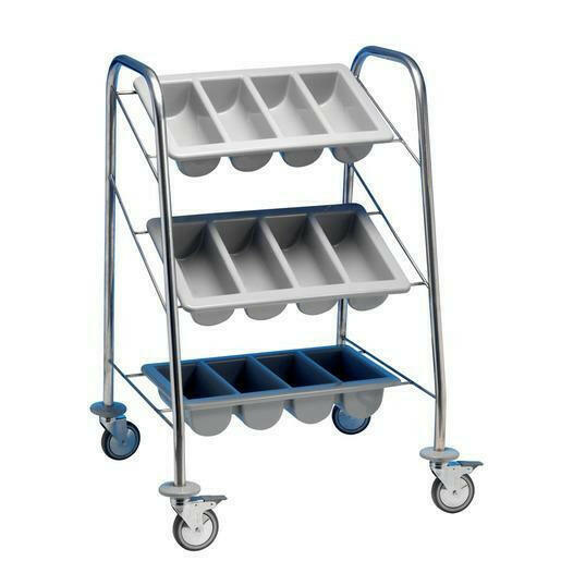 EAIS 2 Tier & Shelf Stainless Steel Cutlery Trolley - Cater-Connect Ltd