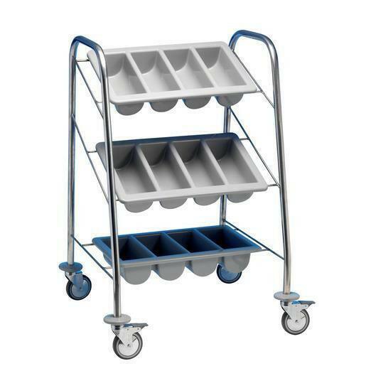 EAIS 2 Tier & Shelf Stainless Steel Cutlery Trolley.