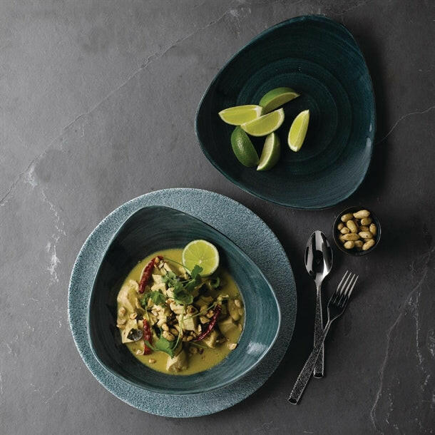 Churchill Stonecast Patina Rustic Teale Triangular Lotus Plate 9" Case Size 12 - Cater-Connect Ltd