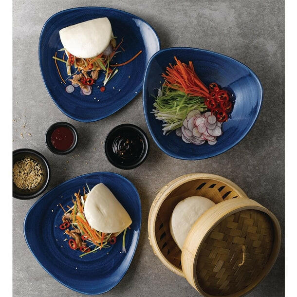 Churchill Stonecast Patina Cobalt Blue Triangular Lotus Plate 9" Case Size 12 - Cater-Connect Ltd