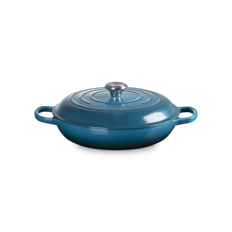 Le Creuset Deep Teal Shallow Cast Iron Round Casserole 30cm 3.5 Litres