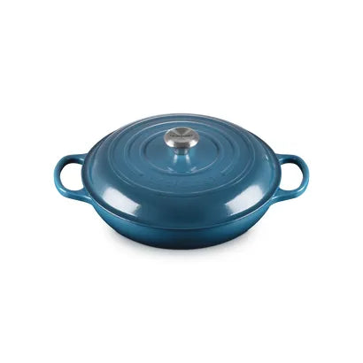 Le Creuset Deep Teal Shallow Cast Iron Round Casserole 30cm 3.5 Litres