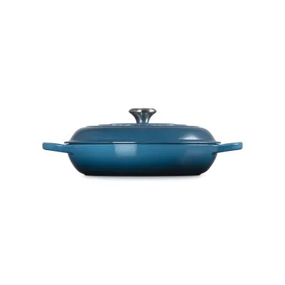 Le Creuset Deep Teal Shallow Cast Iron Round Casserole 30cm 3.5 Litres