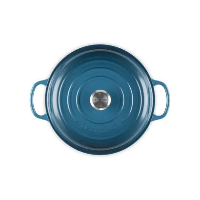 Le Creuset Deep Teal Shallow Cast Iron Round Casserole 30cm 3.5 Litres