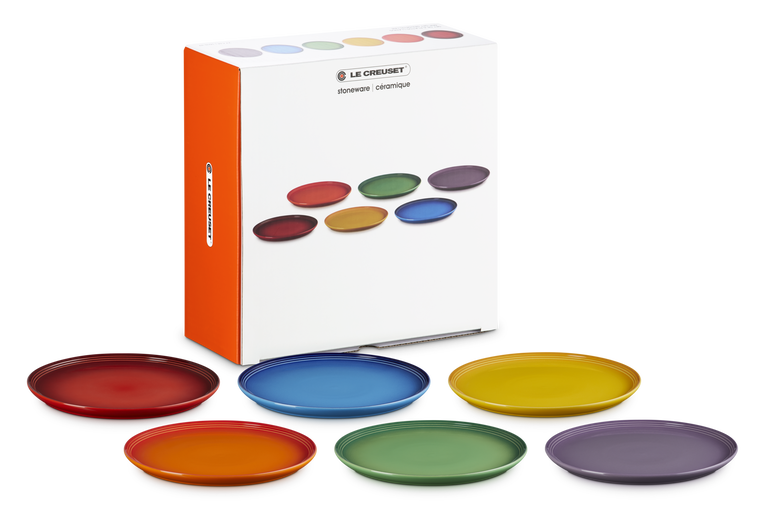 Le Creuset Stoneware Rainbow Coupe Set Of 6 Dinner Plates 27cm