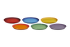 Set of six colorful plates on a white background