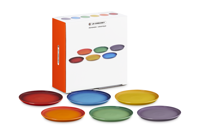 Le Creuset Stoneware Coupe Rainbow Set Of 6 Side Plates 22cm Case Size 6