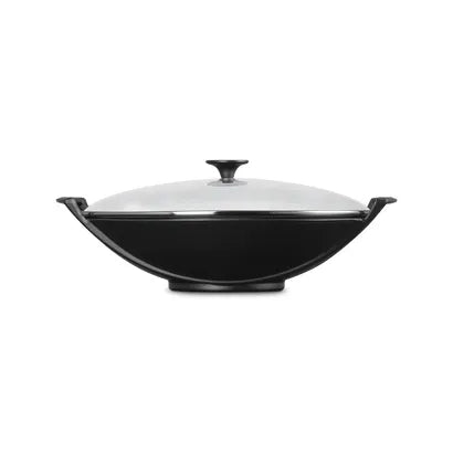 Le Creuset Satin Black Cast Iron Wok With Glass Lid 36cm/4.5 Litres